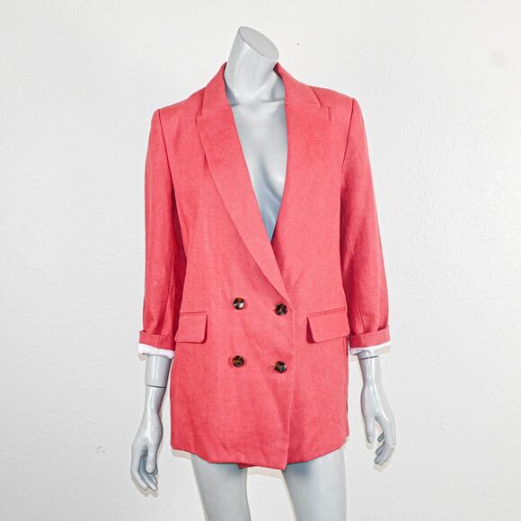 EMERSON FRY Women's Double Breasted Blazer Jacket in Pink Linen size 12 - Picture 5 of 11